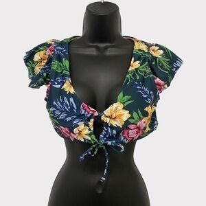 Navy Blue Floral Bikini Top Size Large
